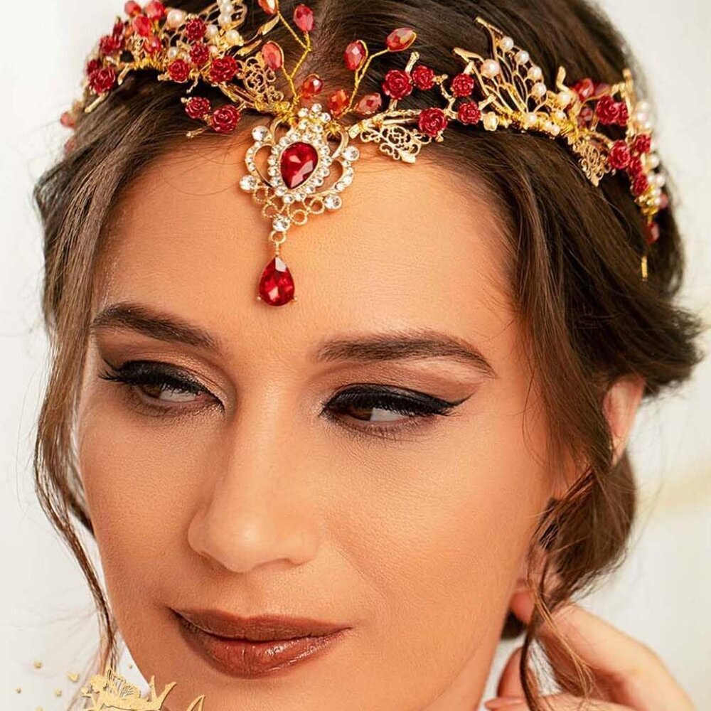 Red Fairy Headband Rhinestone Elf Headpiece for Women Cosplay Costume - Picture 4 of 7